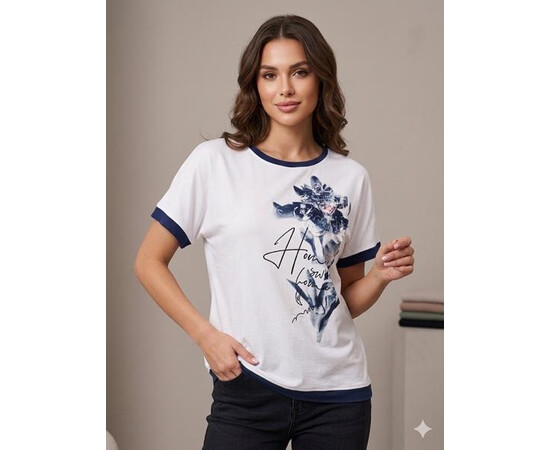 Футболка жіноча 25021 white-navy (50-56)
